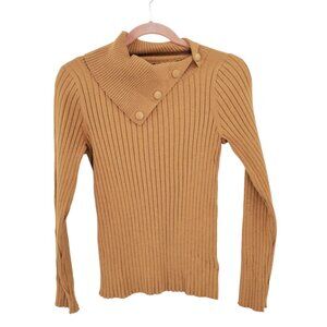 Vintage Liz Claiborne Womens Sweater Button Collar Tan Brown Size Small